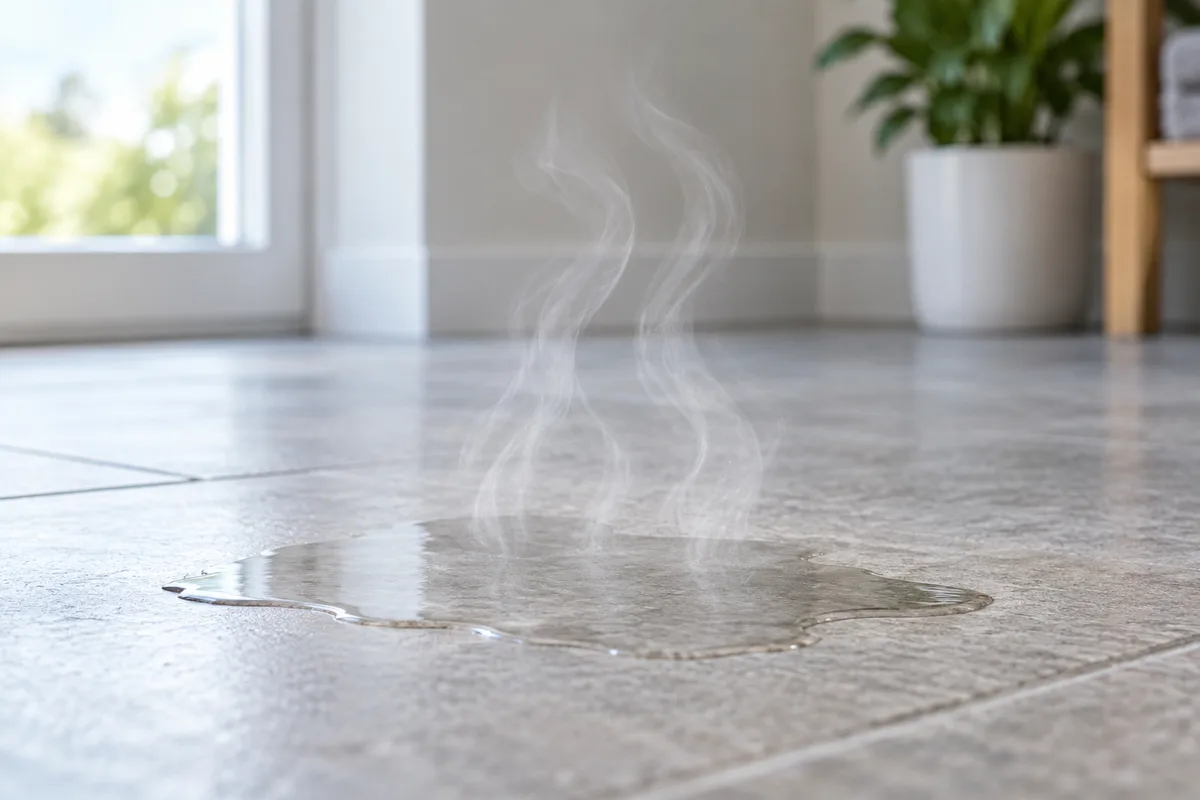 Water evaporating from a wet floor, represented by rising wisps.