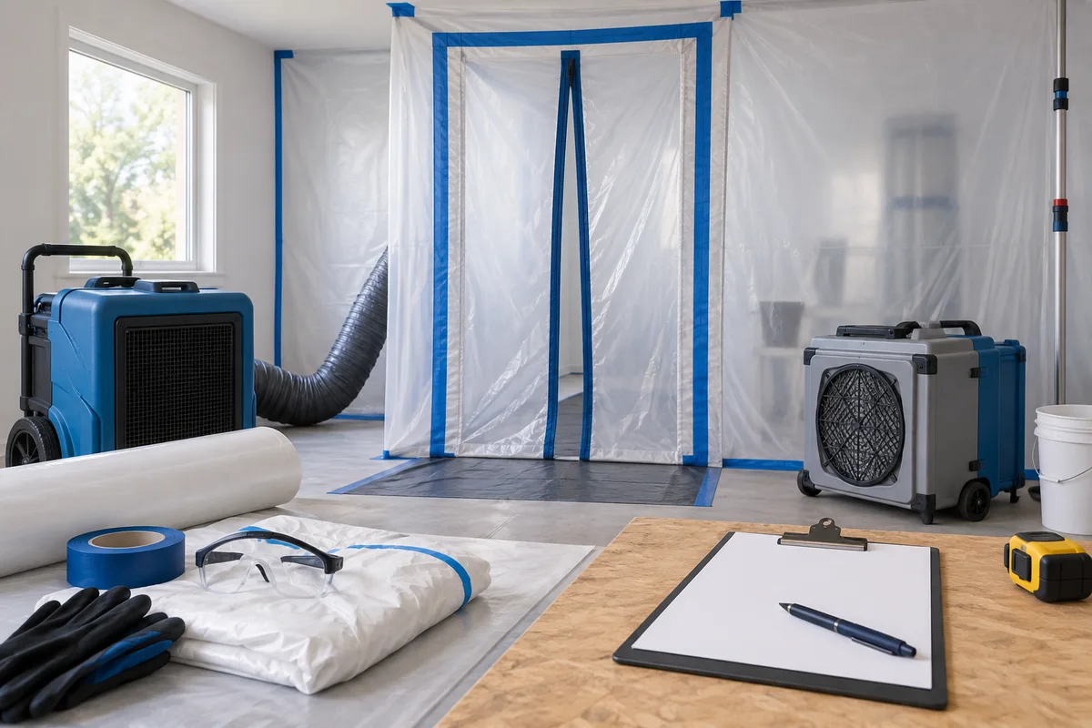 Containment, equipment and a work plan prepared for a remediation assessment.