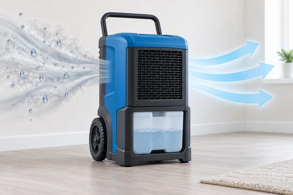 A dehumidifier removing moisture from the air.