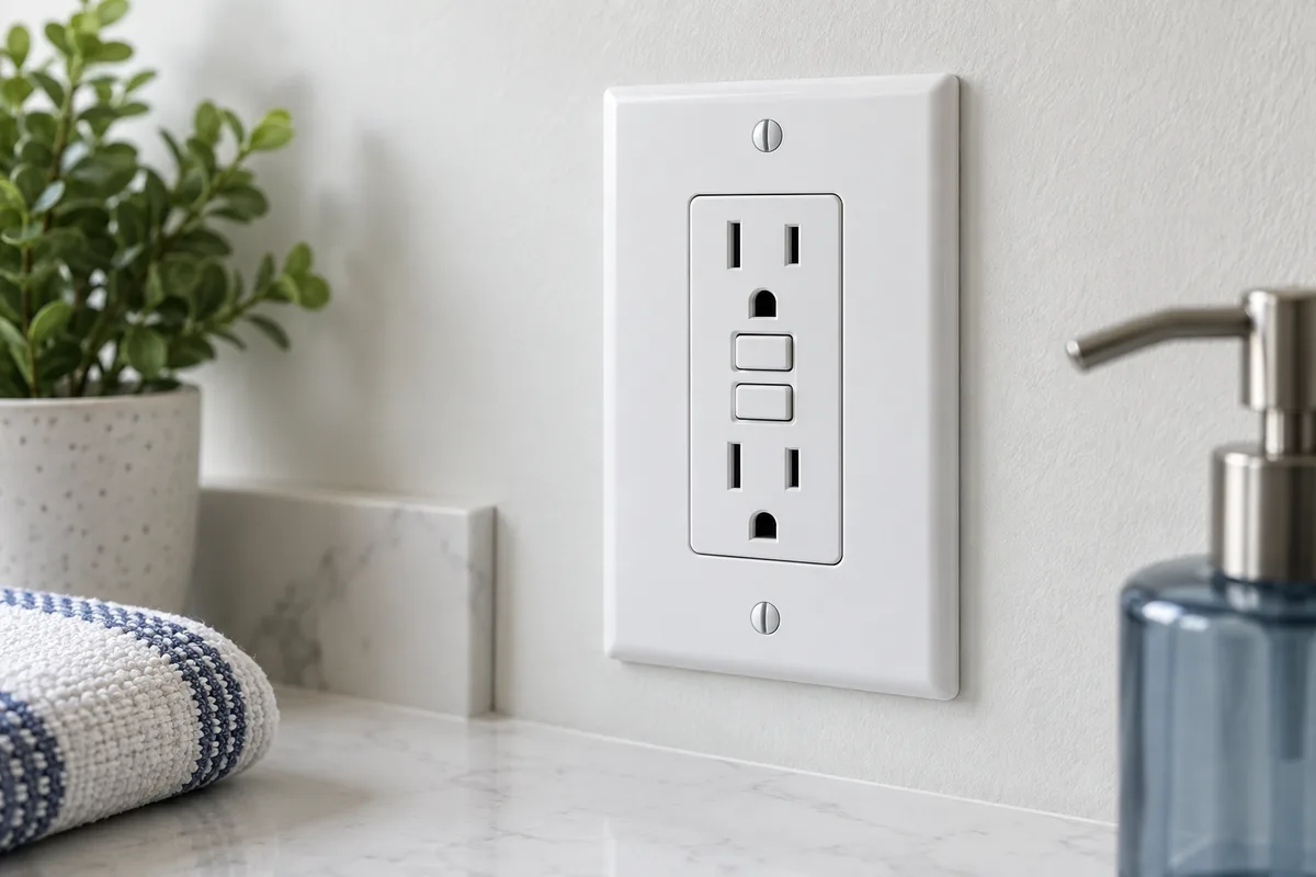 A ground-fault-protected wall outlet with two control buttons.