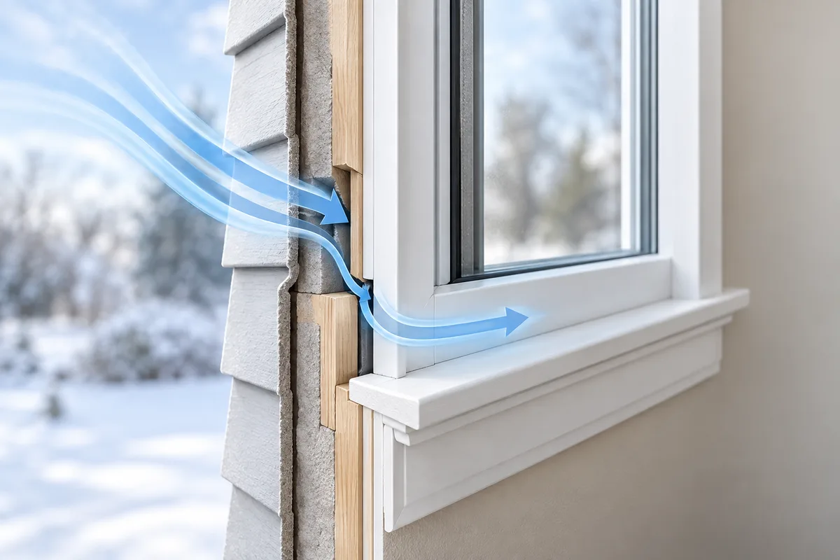 Air entering through a gap around a window frame.