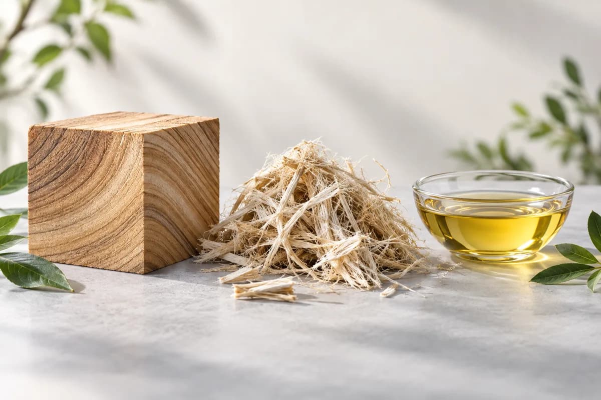 Wood, plant fibers and oil displayed as examples of organic materials.
