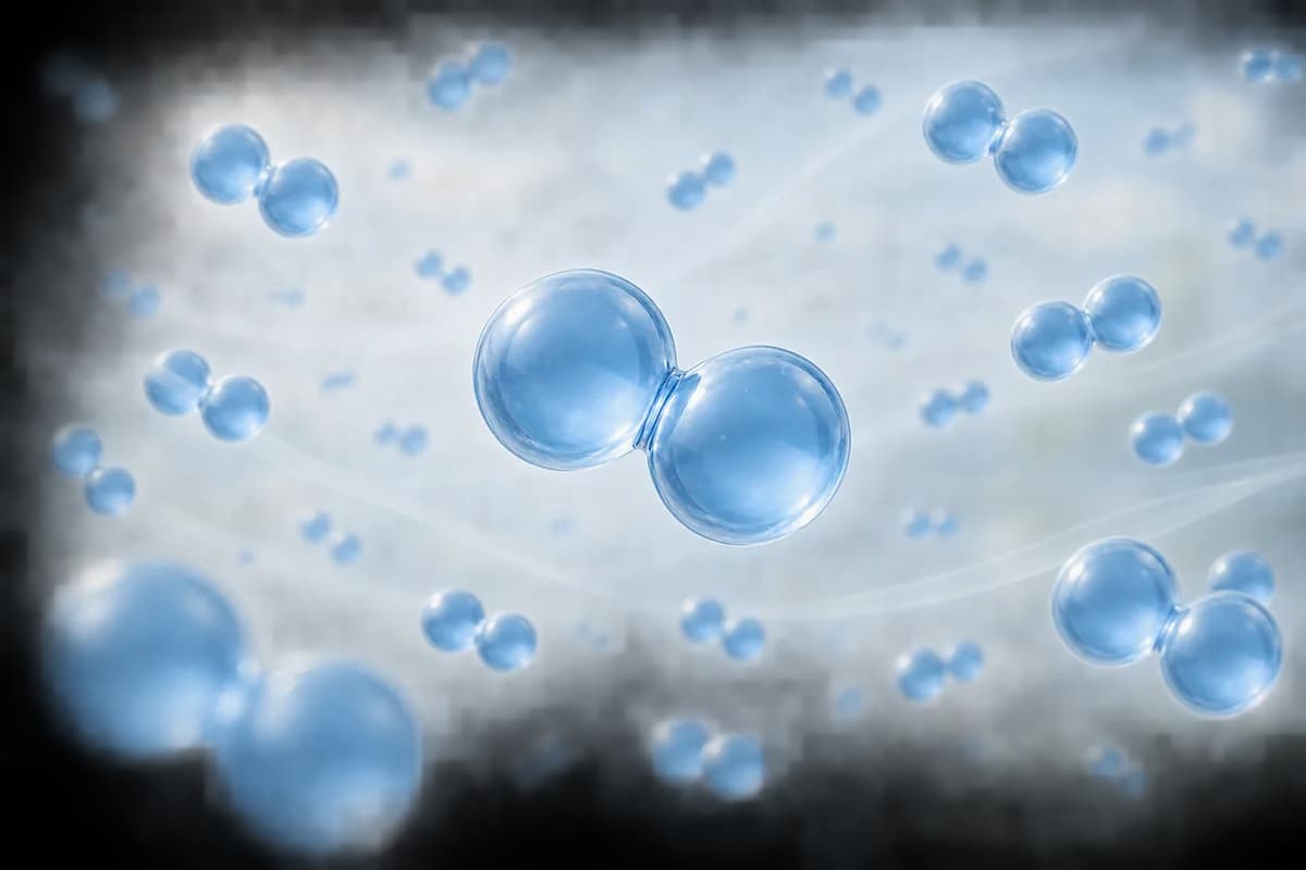 Paired spheres representing oxygen molecules in a simplified molecular view.