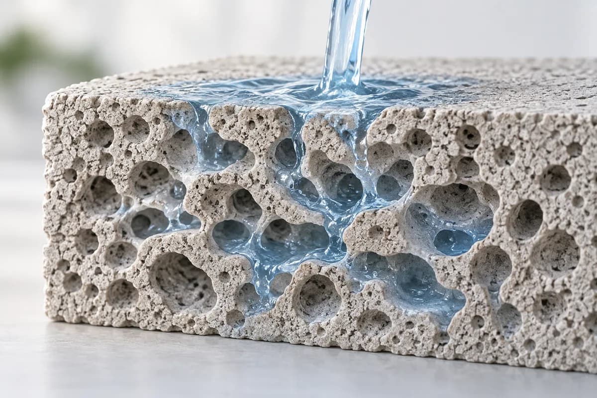 Water entering connected pores inside a building-material sample.