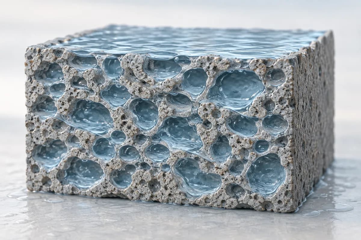 Water filling the internal pores of a material sample.