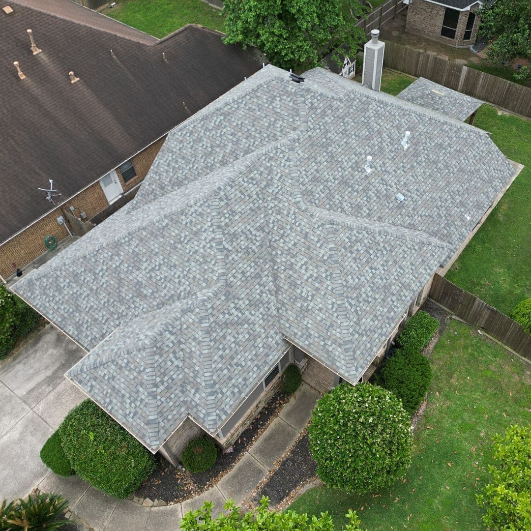 Light-colored shingles on a residential roof
